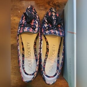 Sole Society Tweed Houndstooth Tassel Flats 8M